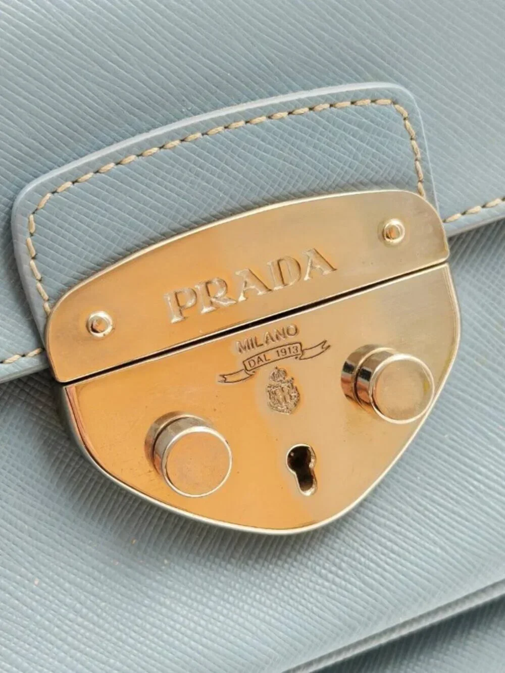 Prada Saffiano Lux Light Blue Leather Shoulder Bag Hobo Purse